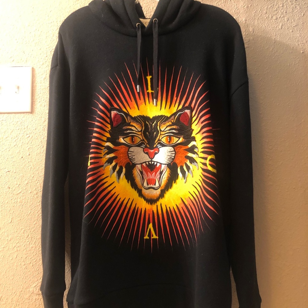 Gucci Angry Cat appliqué Hoodie 100% Authentic